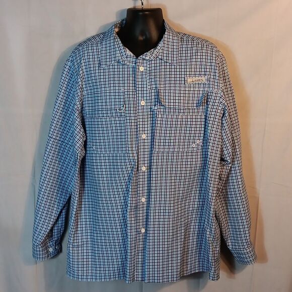 Habit Men's Solar Factor 40+ Outdoor / Fishing Blue Plaid Shirt - Picture 9 of 9